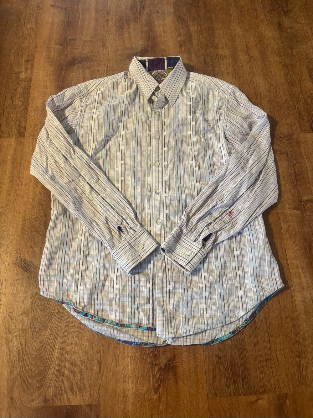 Robert Graham Embroidered Flip Cuff Dress Shirt Men's Medium